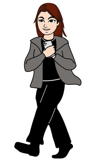 Denisse Rauda illustration holding a cell phone.